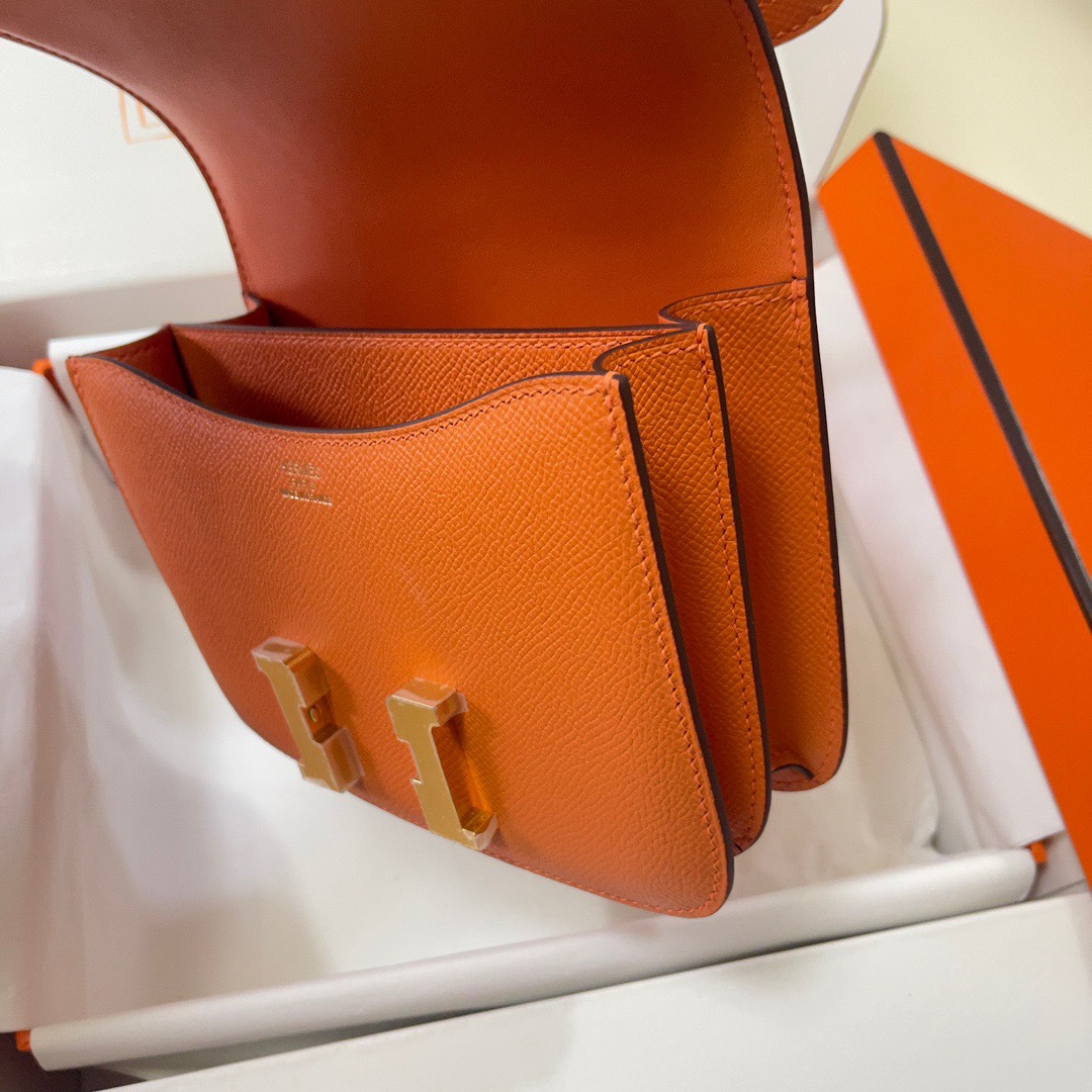 Hermes Constance 18 Mini Shoulder Bag In Orange Epsom Leather